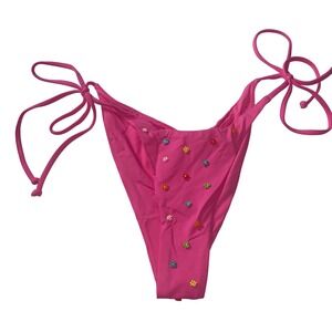 L SPACE Lennox Bottom Classic Pink Beaded Flower Bikini Swimsuit S